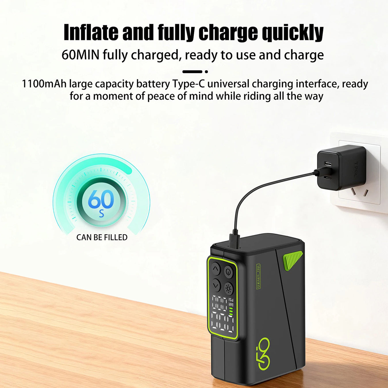 AirVoltix Portable Electric Bike Pump 150 PSI for Road & MTB