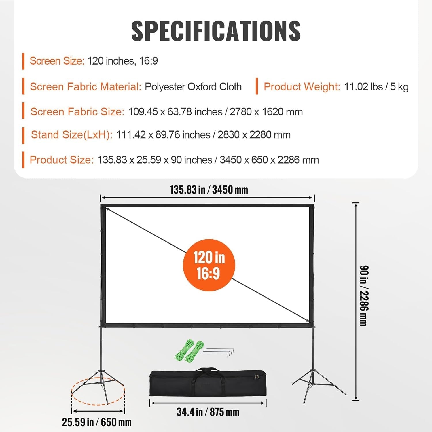 AiriViewi 120-inch Portable Outdoor Projector Screen with Stand