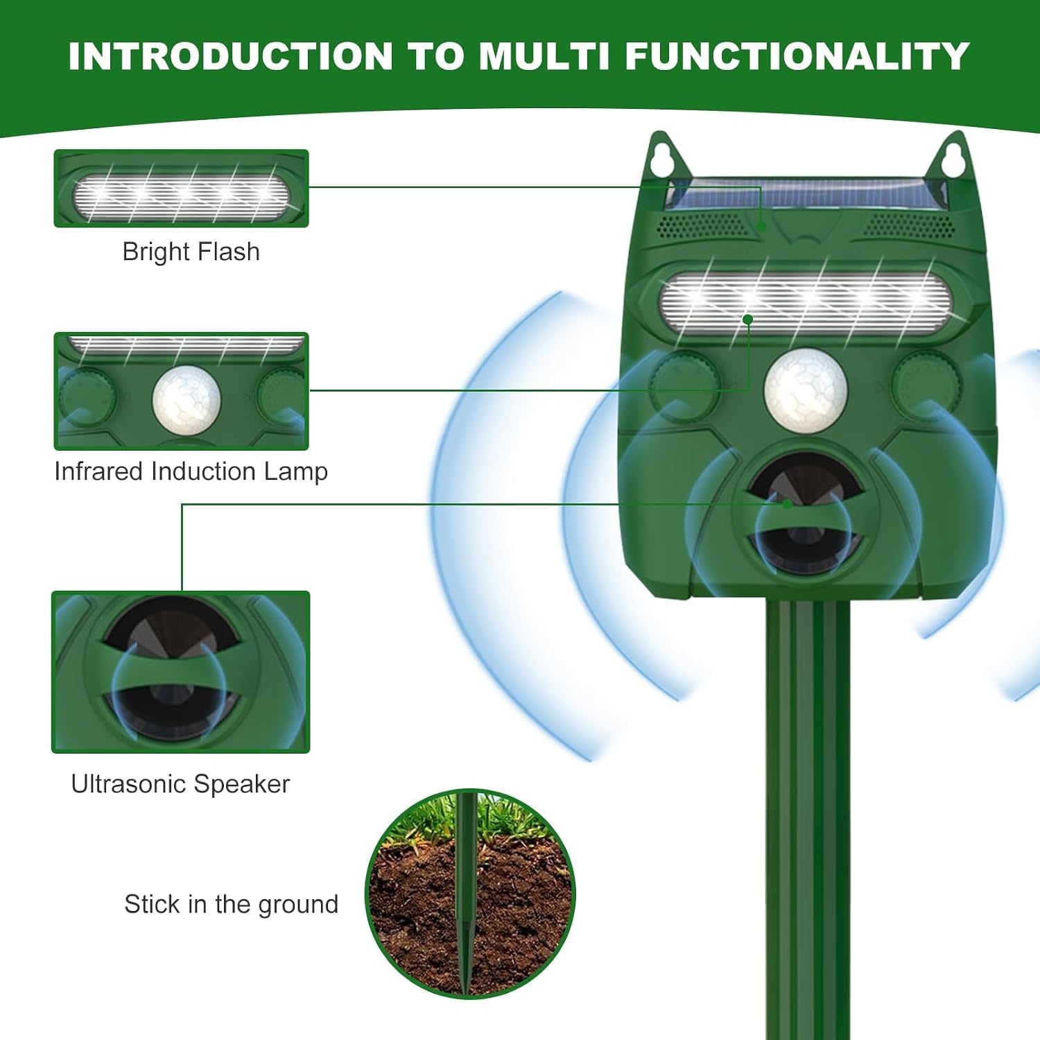 FendGady Ultrasonic Deer Repeller | Solar Powered Garden Deterrent