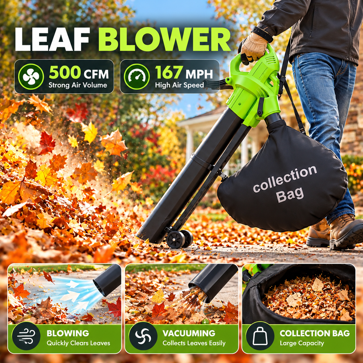 LeafVorar 3-in-1 Corded Electric Leaf Vacuum Mulcher & Blower