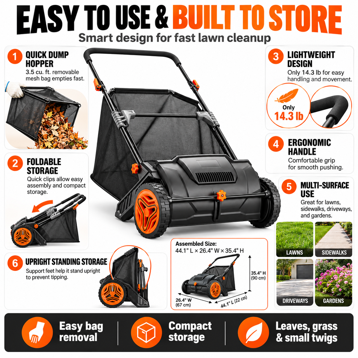Yardsyer 21-Inch Manual Push Lawn Sweeper for Leaves & Grass