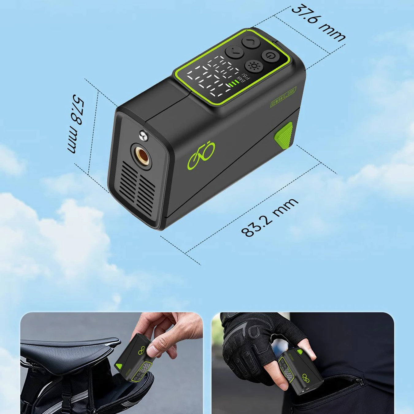 AirVoltix Portable Electric Bike Pump 150 PSI for Road & MTB