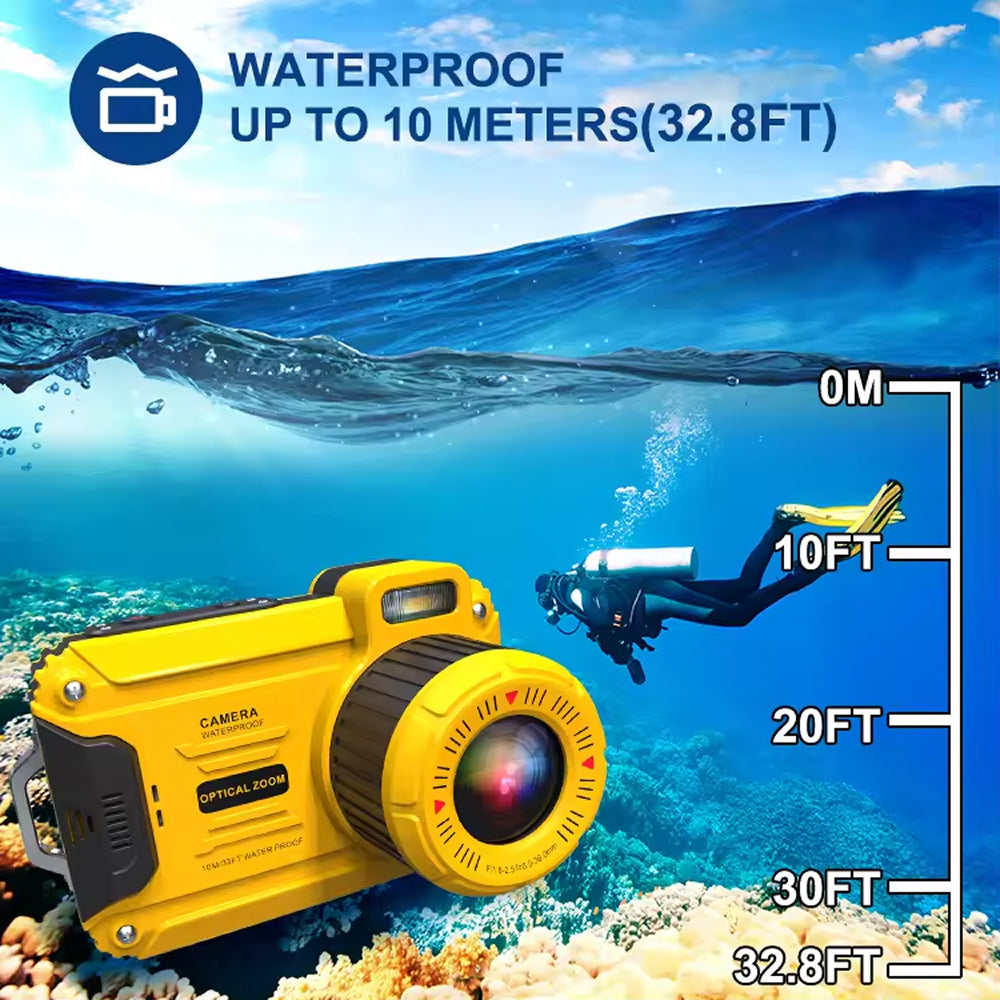 AbysicCam 2.7K HD Waterproof Underwater Camera with LED Flash