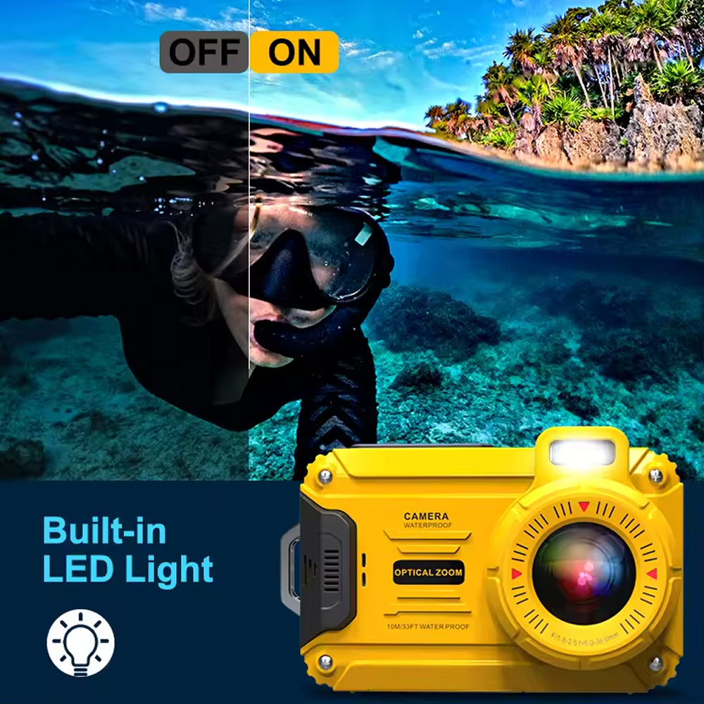 AbysicCam 2.7K HD Waterproof Underwater Camera with LED Flash