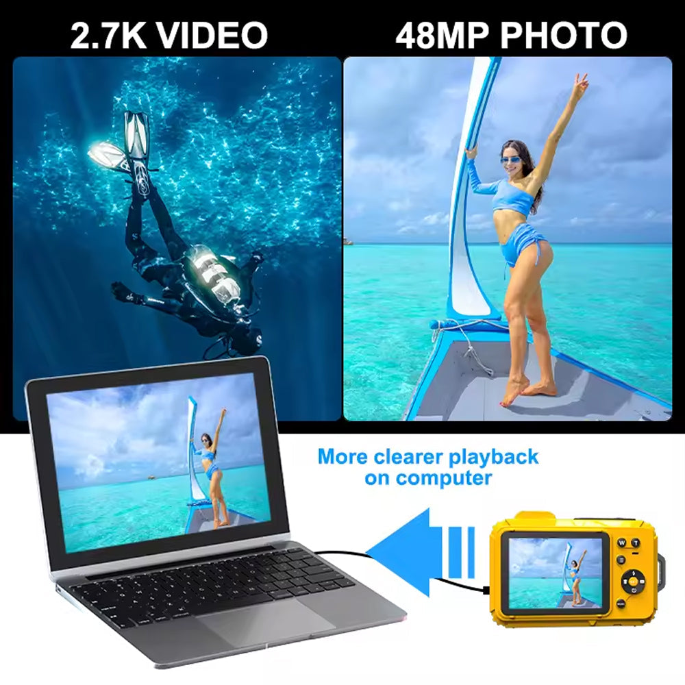 AbysicCam 2.7K HD Waterproof Underwater Camera with LED Flash