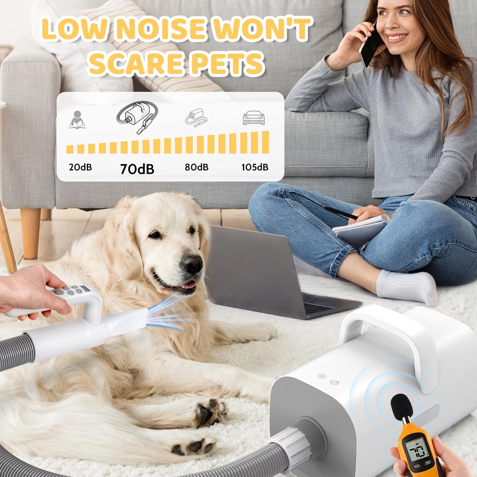 AeroFlufy 4-in-1 Dog Hair Dryer | 90m/s High-Velocity & Ultra-Quiet