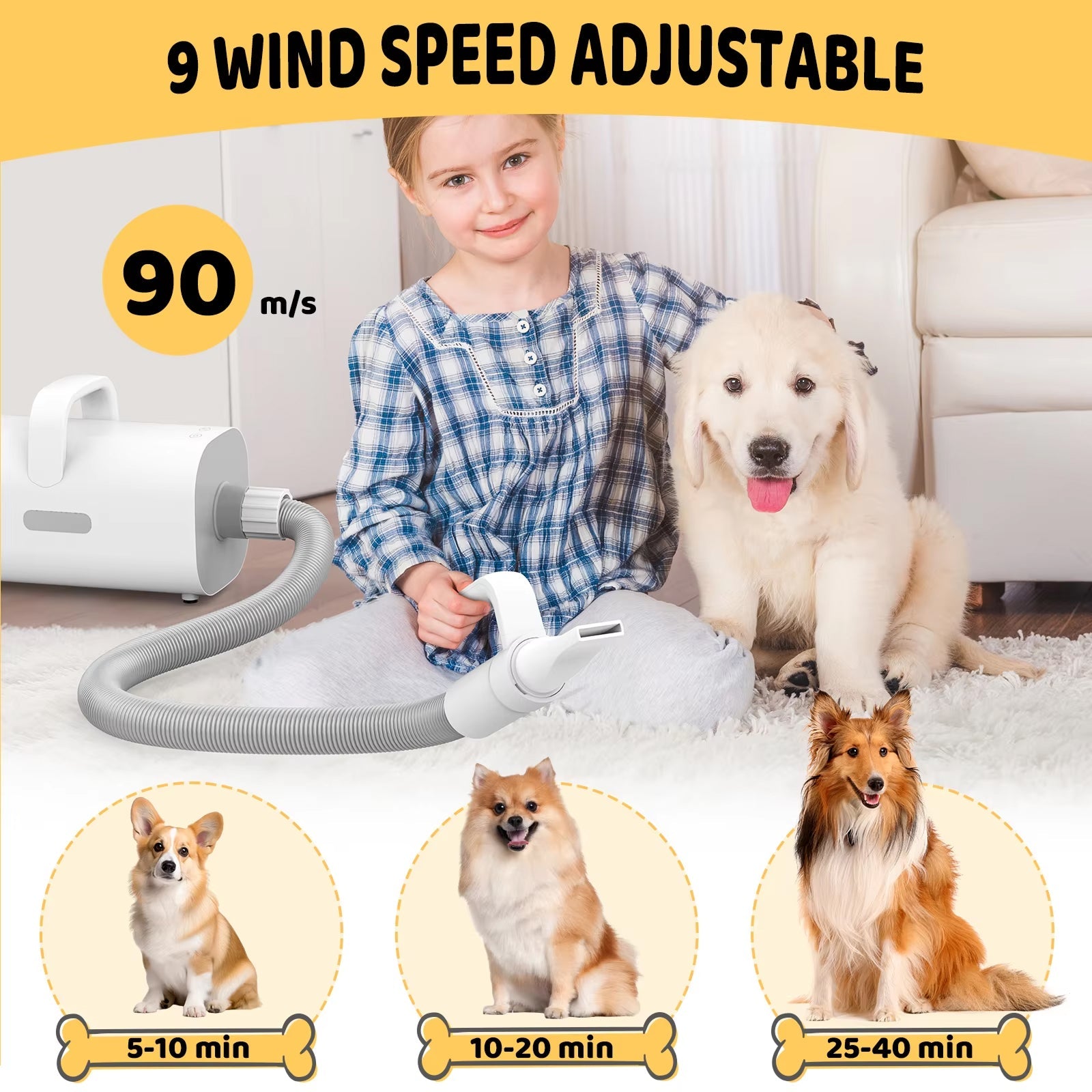 AeroFlufy 4-in-1 Dog Hair Dryer | 90m/s High-Velocity & Ultra-Quiet