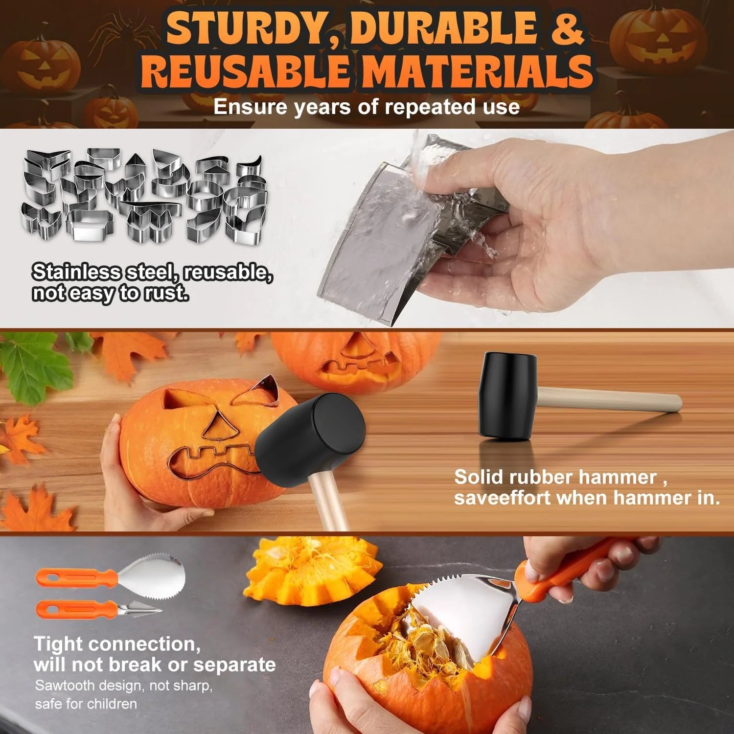 XpumpMax Stainless Steel Pumpkin Carving Kit with Stencils