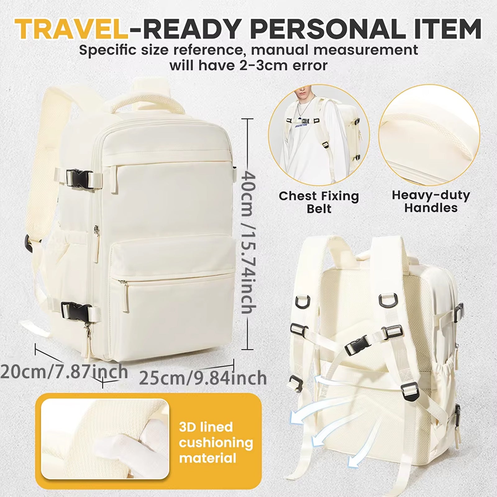 BackyVaff Vacuum Compression Travel Backpack for Ryanair 40x20x25cm