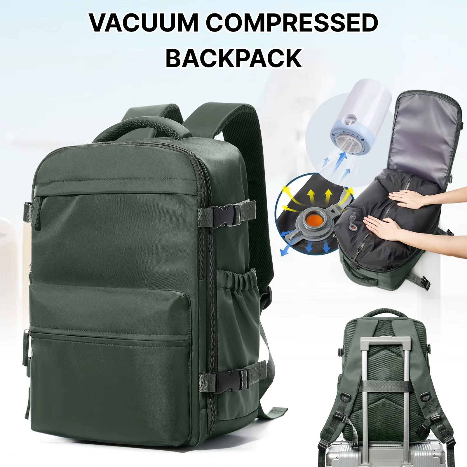 BackyVaff Vacuum Compression Travel Backpack for Ryanair 40x20x25cm