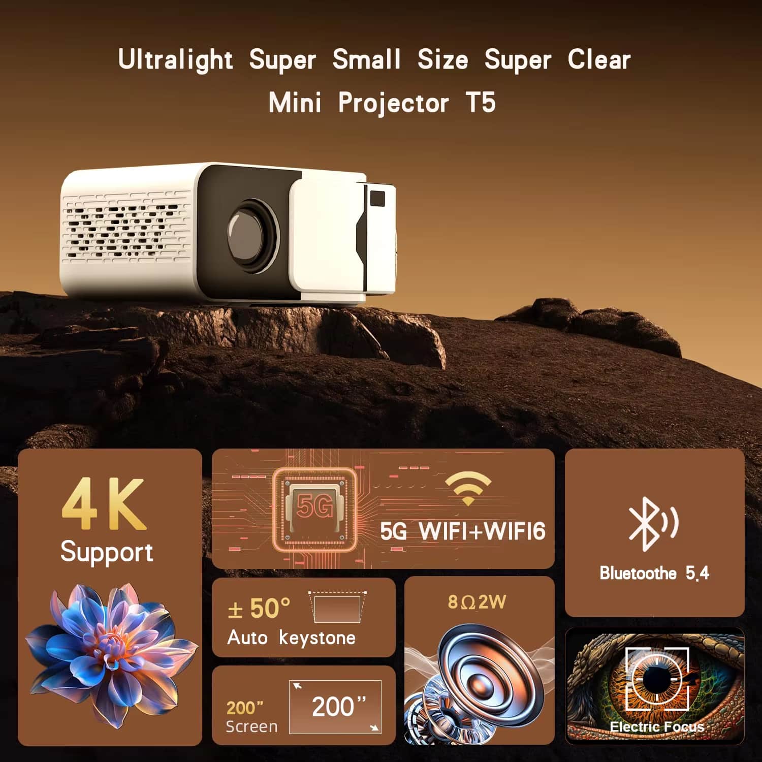 BeamitPoke 4K Ultra HD Portable Projector with WiFi6
