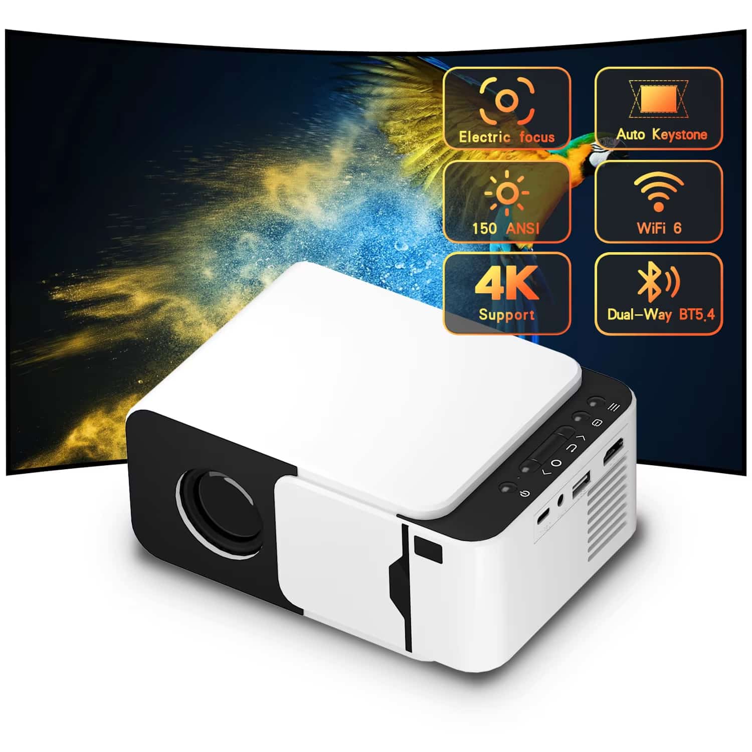 BeamitPoke 4K Ultra HD Portable Projector with WiFi6