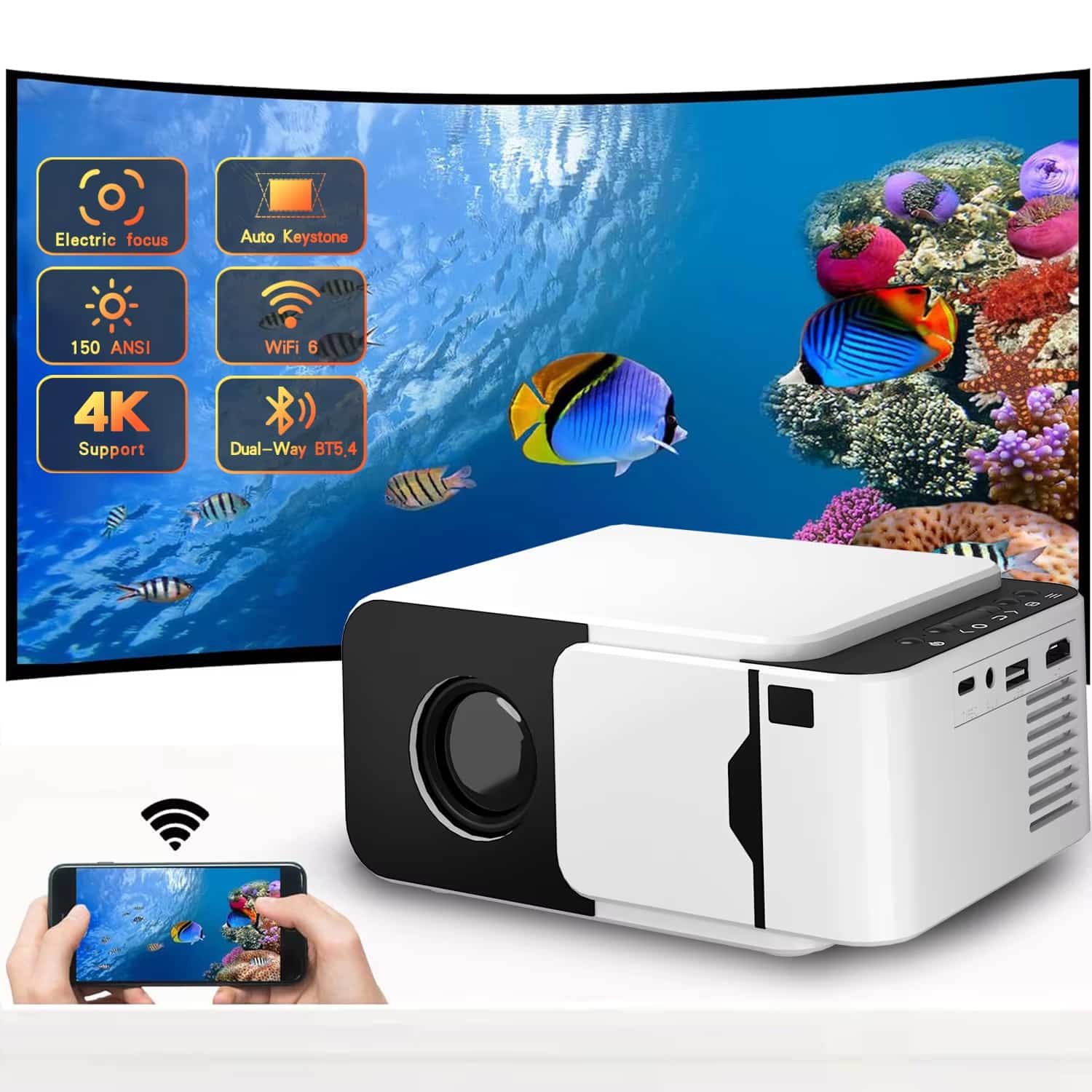 BeamitPoke 4K Ultra HD Portable Projector with WiFi6