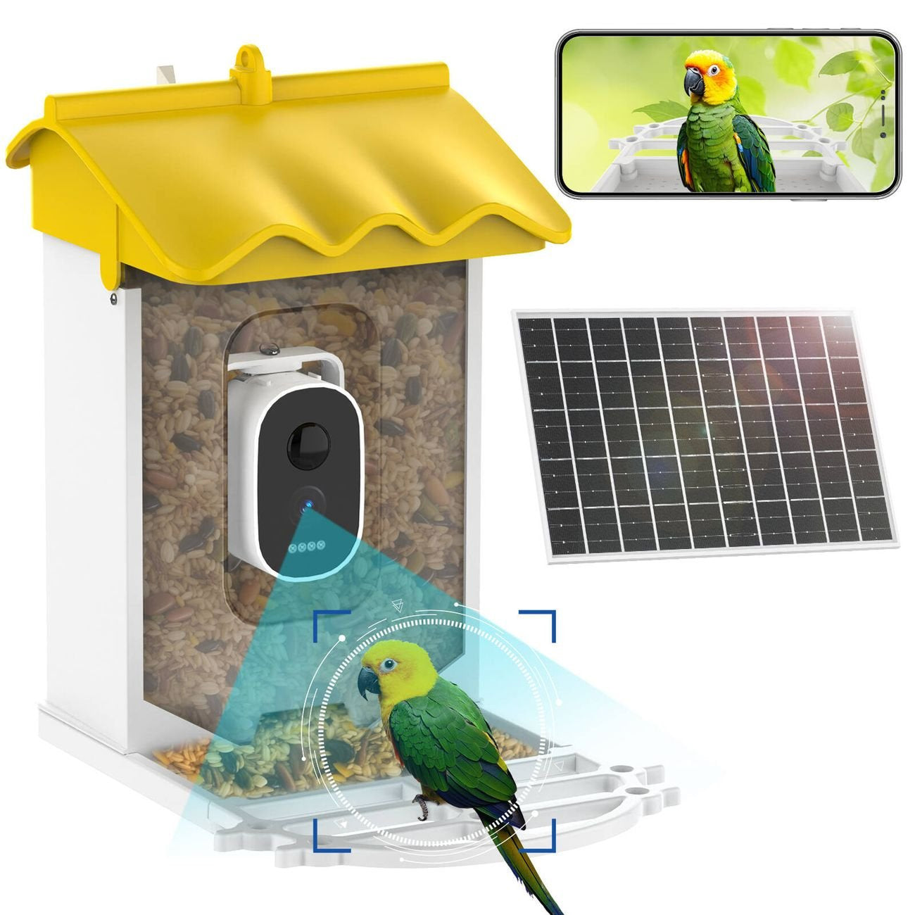 BirdieSaw AI Bird Feeder Camera with 7W Solar Panel & HD Streaming