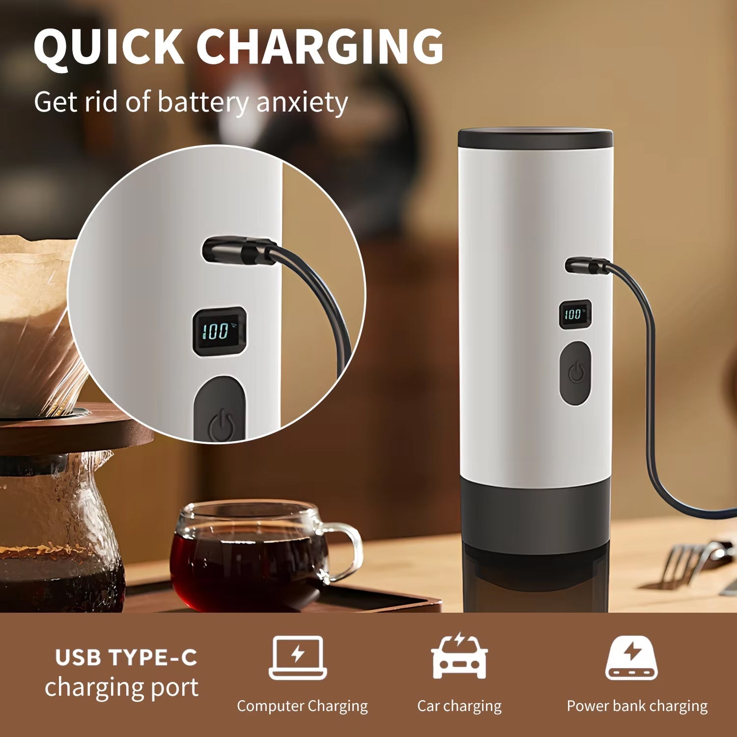 BrewyCup Portable Coffee Maker | 15Bar Wireless Espresso