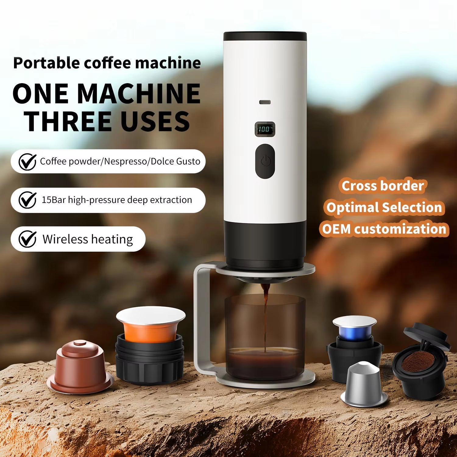 BrewyCup Portable Coffee Maker | 15Bar Wireless Espresso