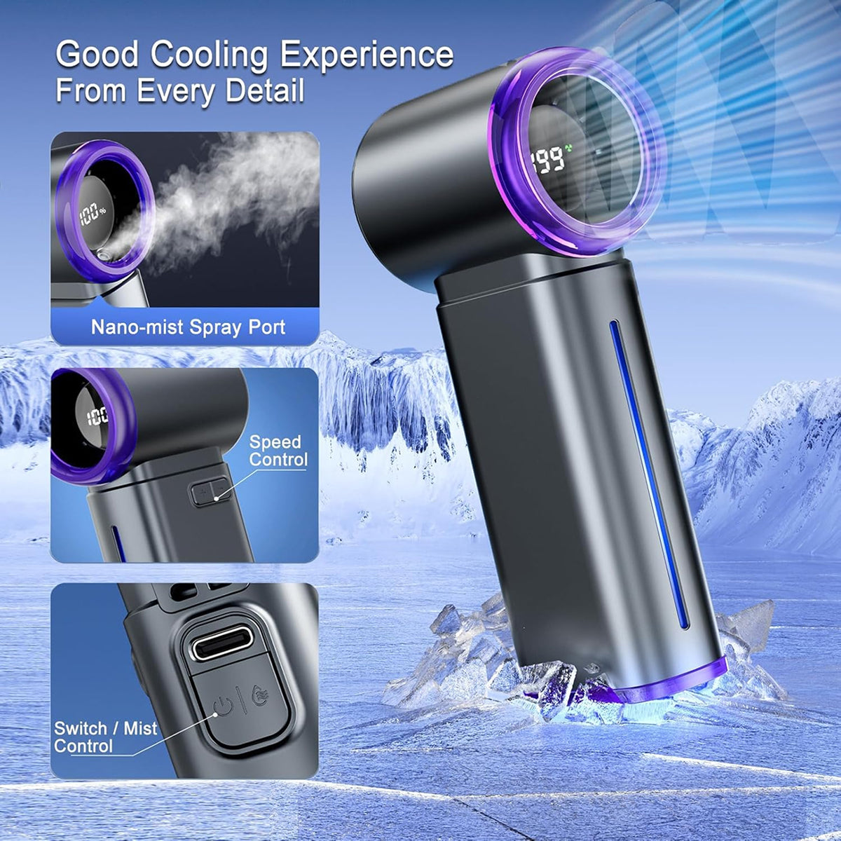 BrizeeFan 3-in-1 Turbo Handheld Fan with Misting Hydration