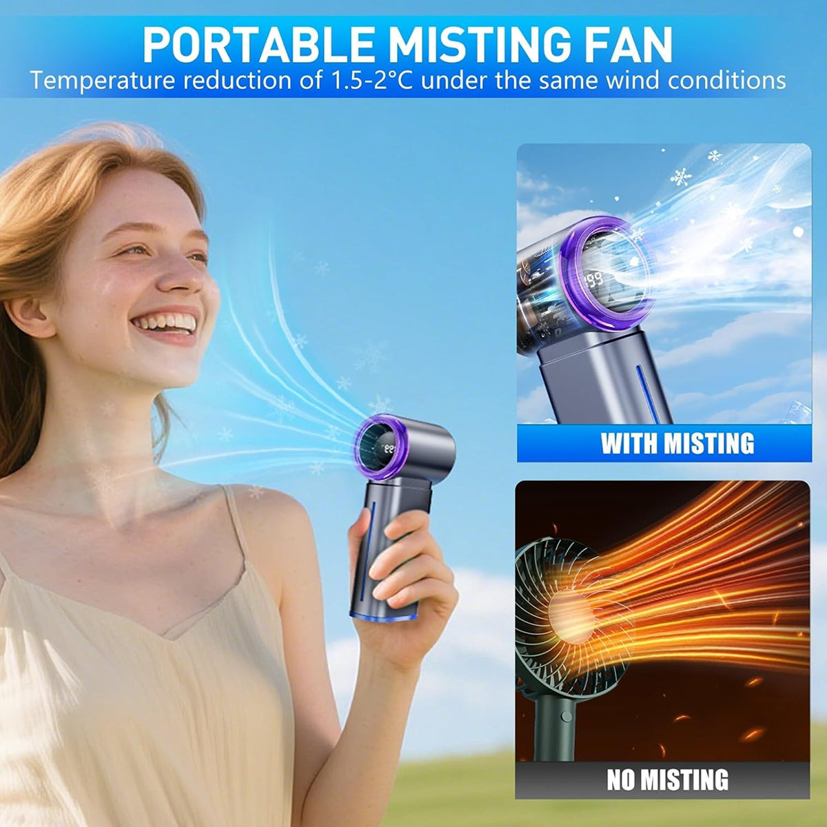 BrizeeFan 3-in-1 Turbo Handheld Fan with Misting Hydration