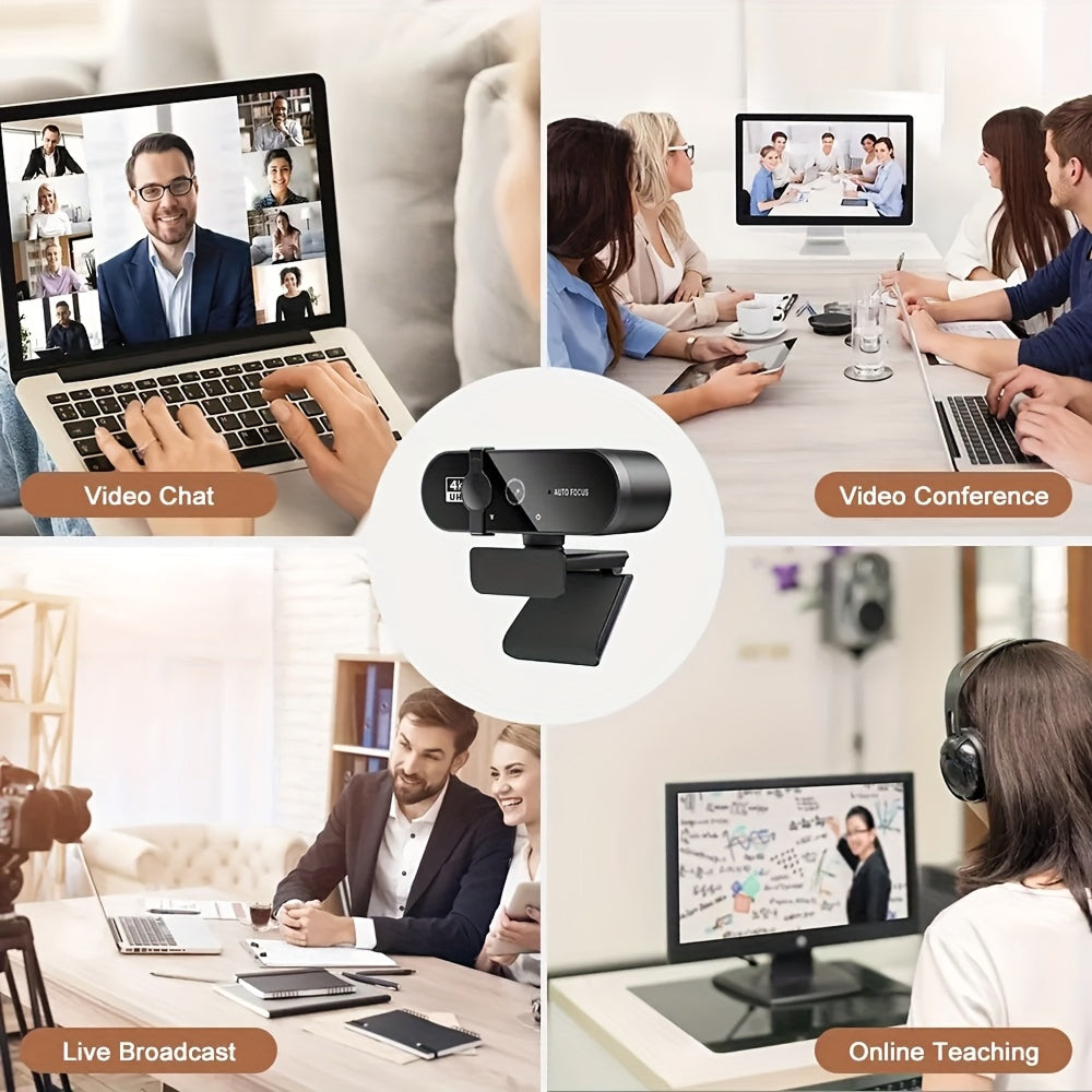 Camlyraxe 4K Ultra HD Webcam with Auto-Focus and Privacy Cover