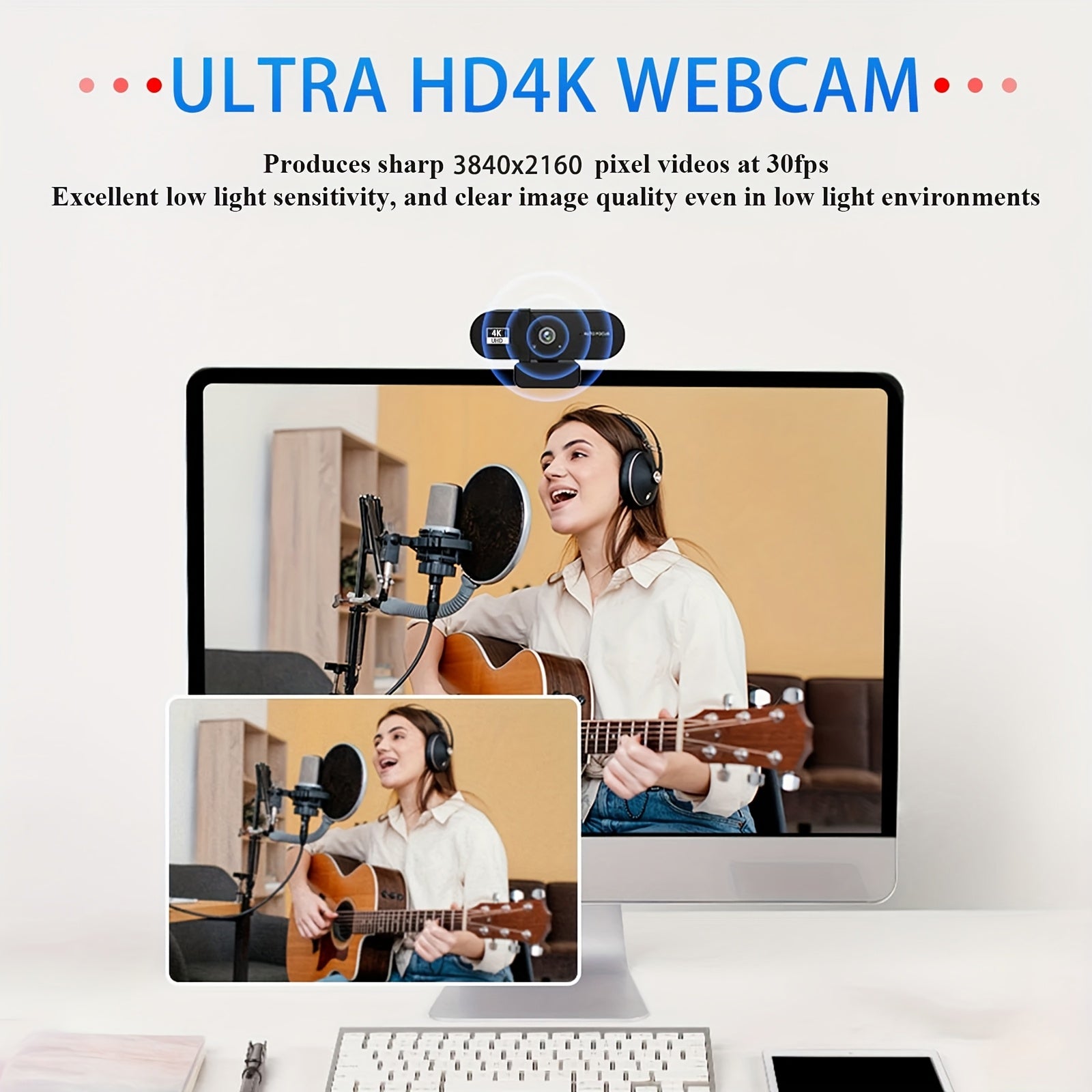 Camlyraxe 4K Ultra HD Webcam with Auto-Focus and Privacy Cover
