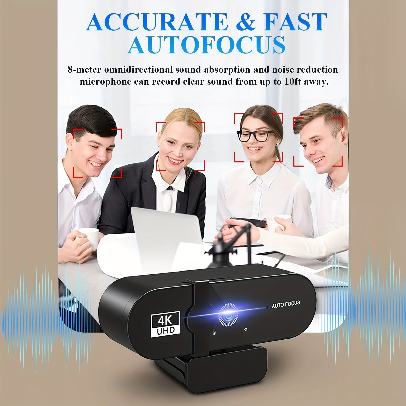 Camlyraxe 4K Ultra HD Webcam with Auto-Focus and Privacy Cover