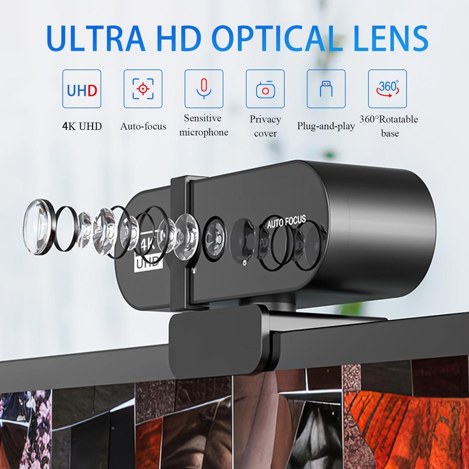 Camlyraxe 4K Ultra HD Webcam with Auto-Focus and Privacy Cover