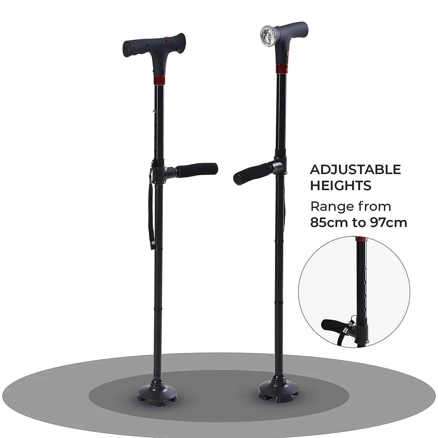Caniffit Dual Handle Walking Cane with LED Torch and Alarm