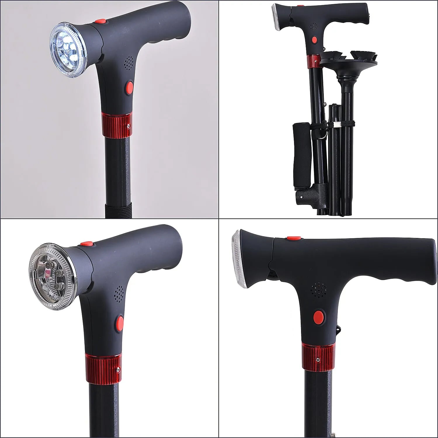 Caniffit Dual Handle Walking Cane with LED Torch and Alarm