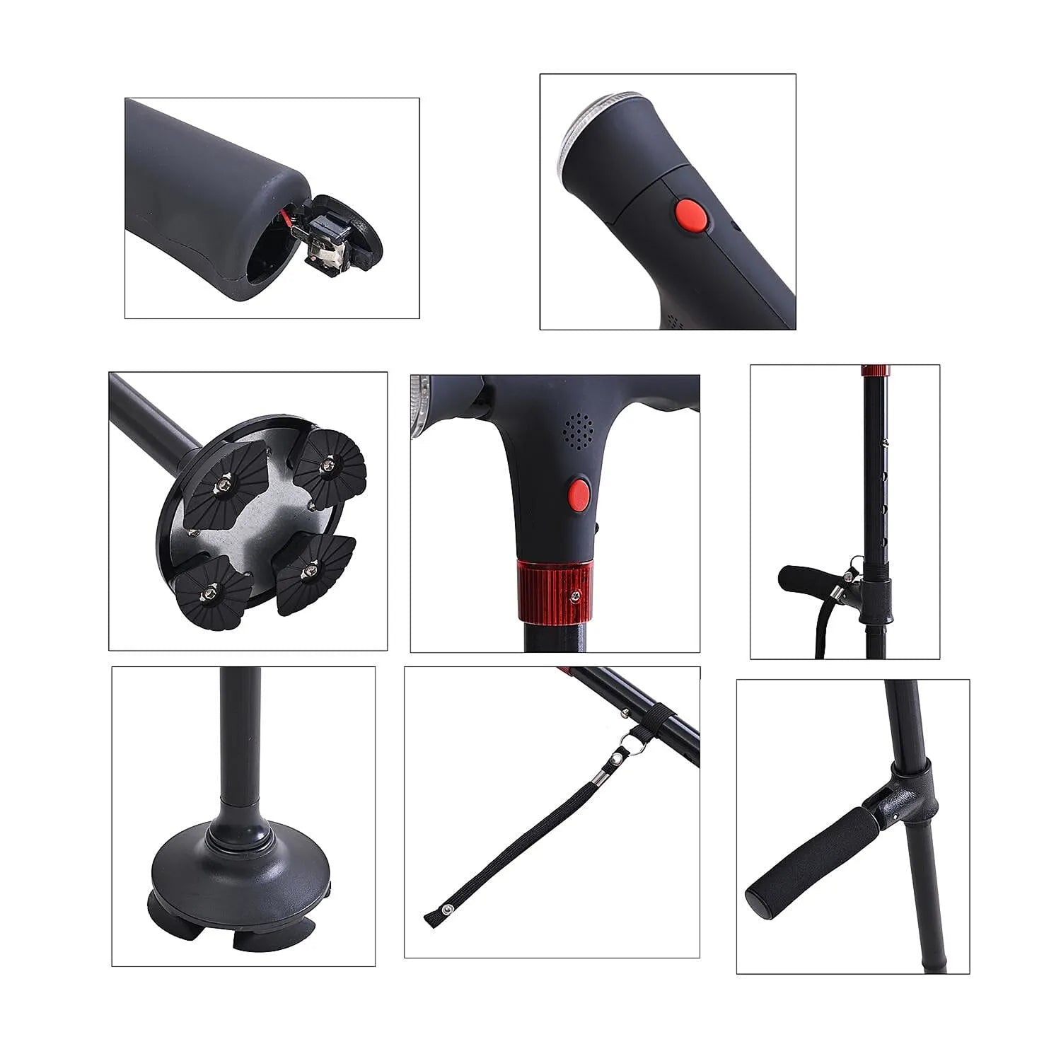 Caniffit Dual Handle Walking Cane with LED Torch and Alarm