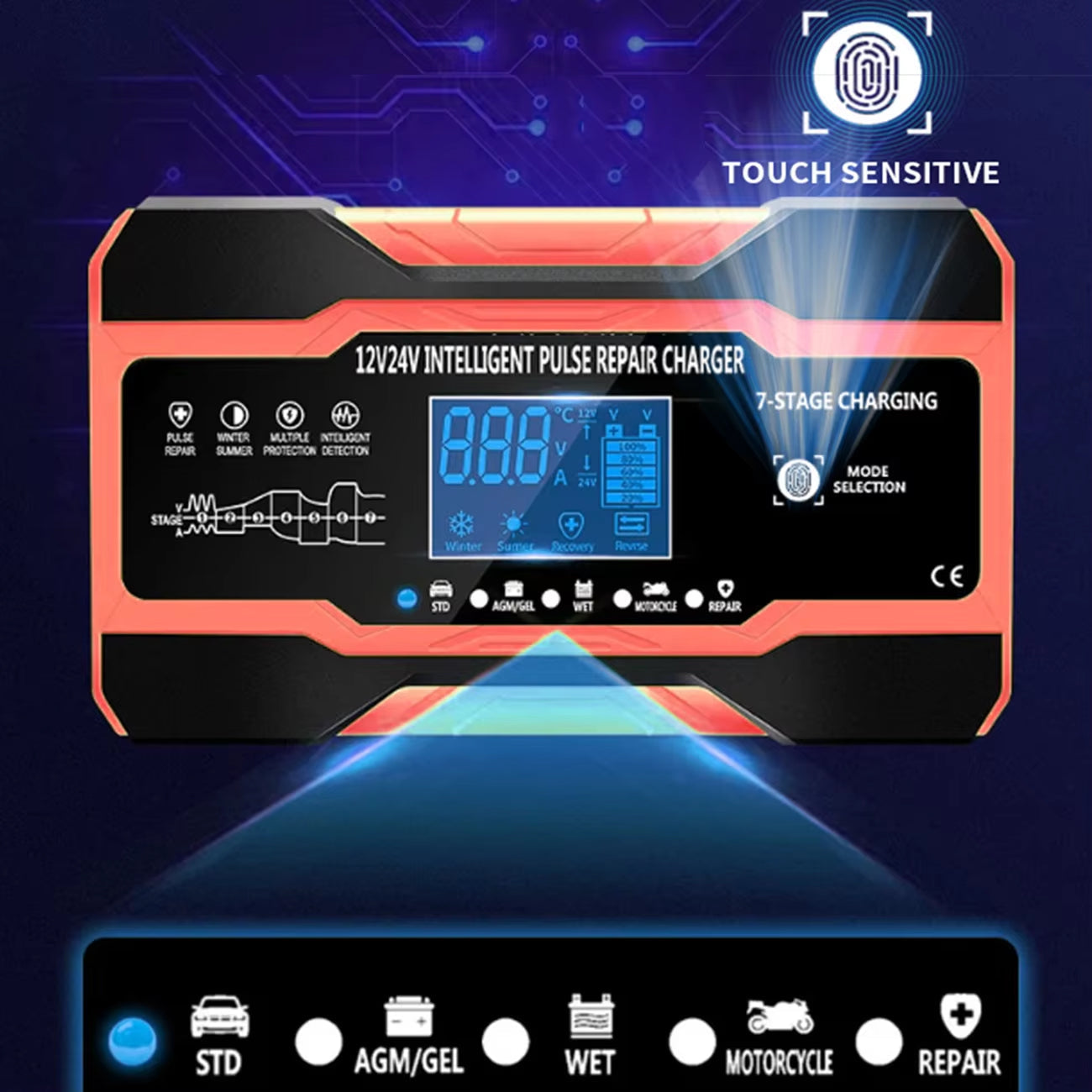 Carertery Smart Automatic 12V/24V Car Battery Charger & Maintainer