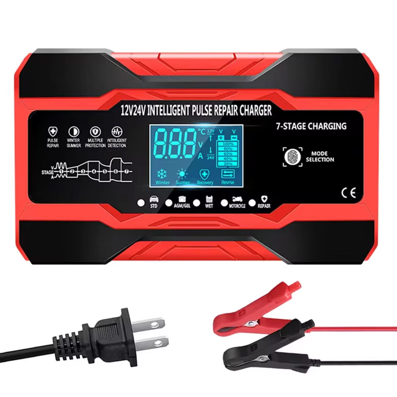 Carertery Smart Automatic 12V/24V Car Battery Charger & Maintainer