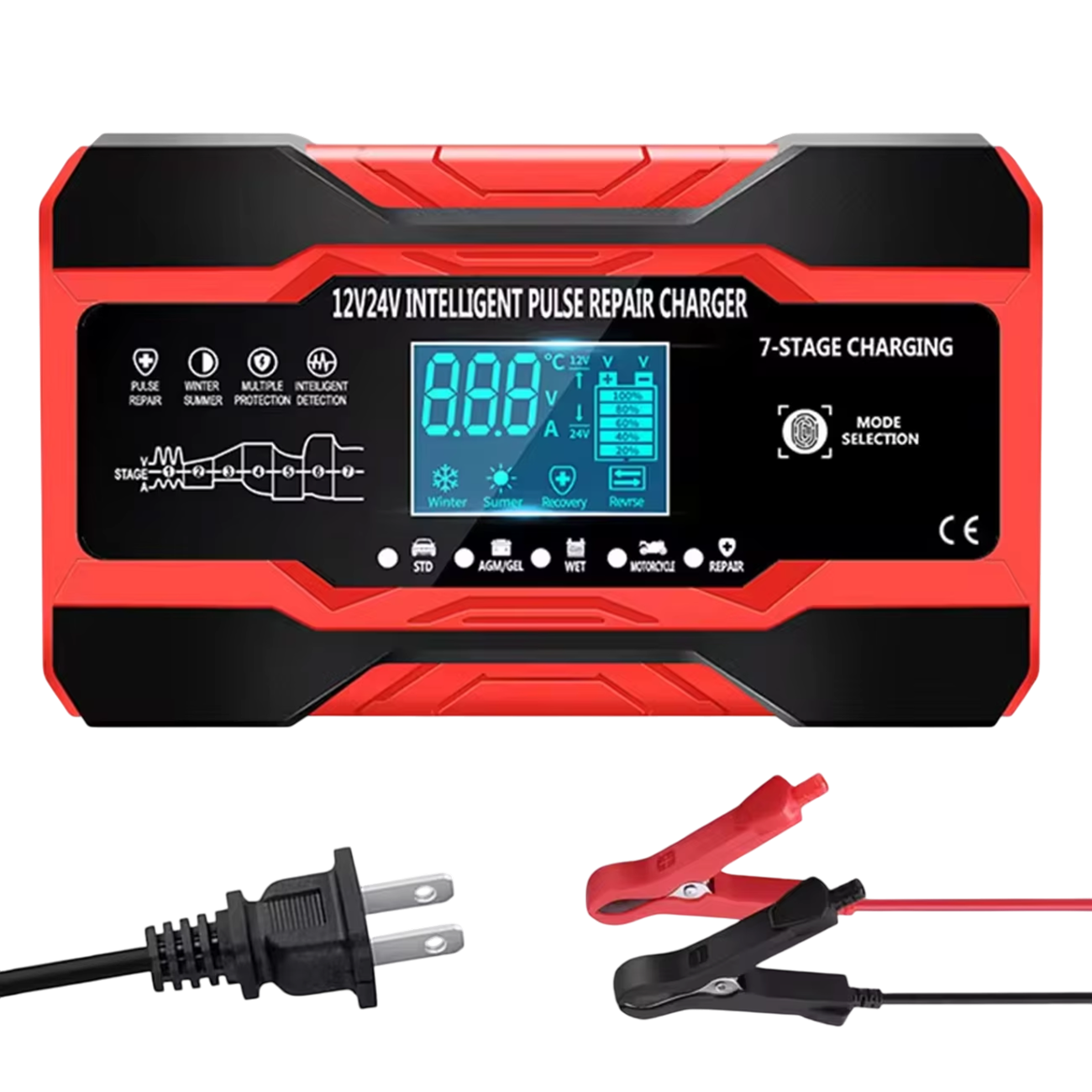 Carertery Smart Automatic 12V/24V Car Battery Charger & Maintainer