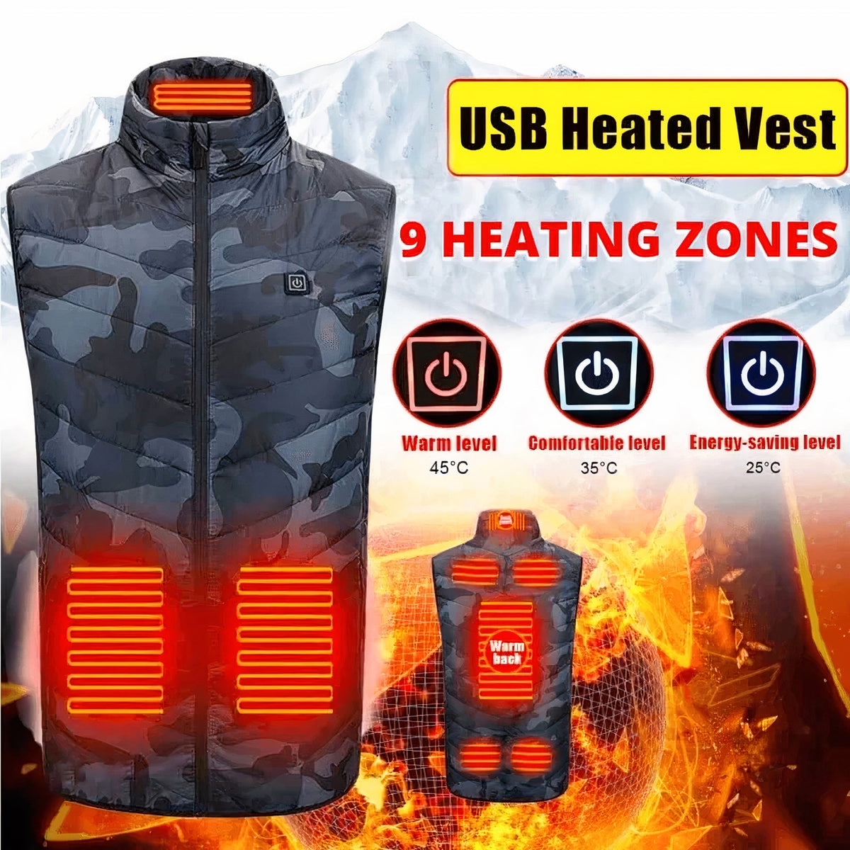 CryoFig Heated Outdoor Vest with 9 Zones and 10,000mAh Battery