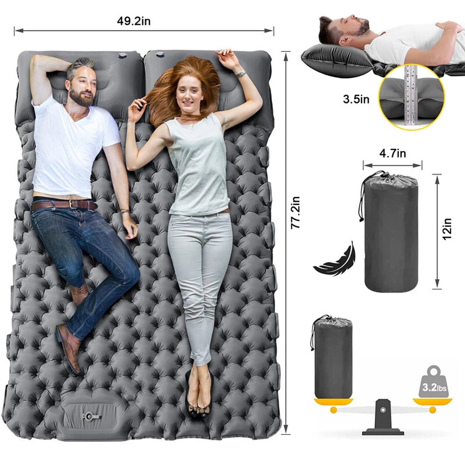 CusiTuxas Double Camping Sleeping Pad 4-Inch Thickness