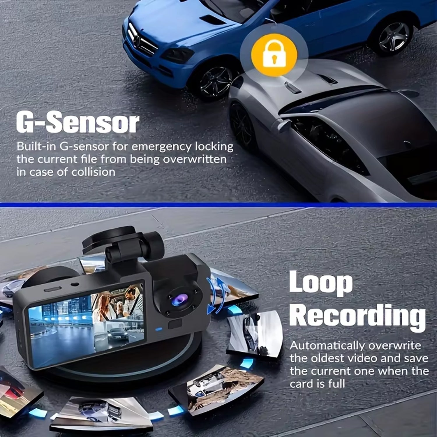 Dasimacal Triple-Channel Dashcam with WiFi and Night Vision