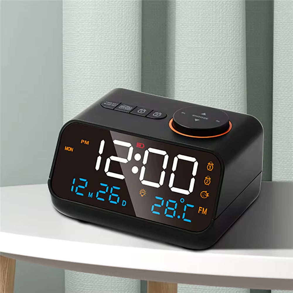 Dawlody Alarm Clock Radio with Dual USB Charging & LED Calendar