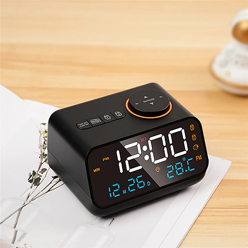 Dawlody Alarm Clock Radio with Dual USB Charging & LED Calendar
