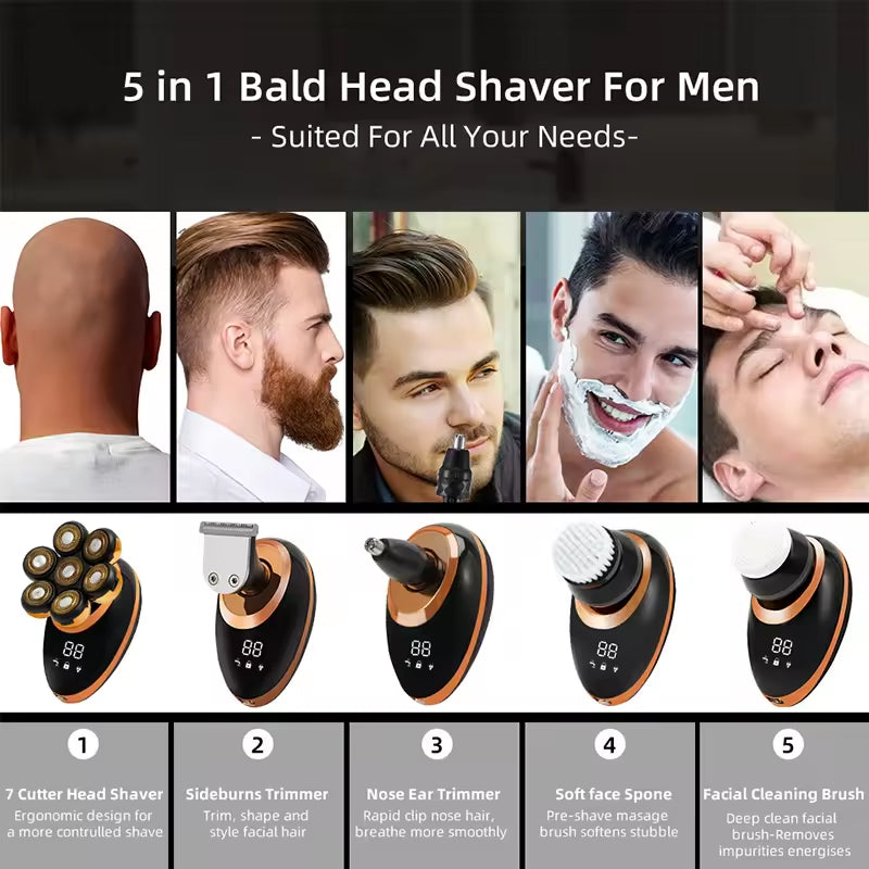 DomeeGlix 5-in-1 7D Bald Head Shaver Grooming Kit