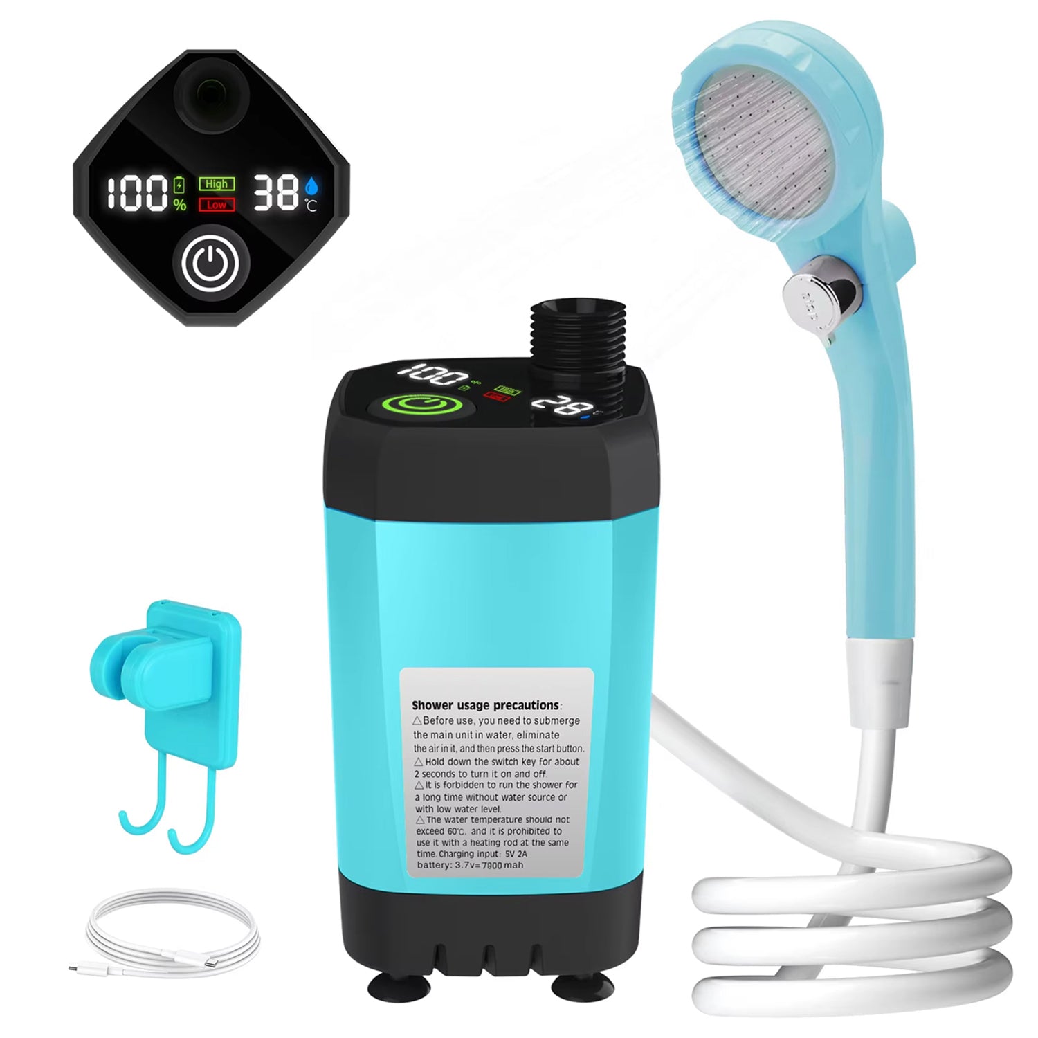 DusaRins Smart Portable Outdoor Shower with Digital Display