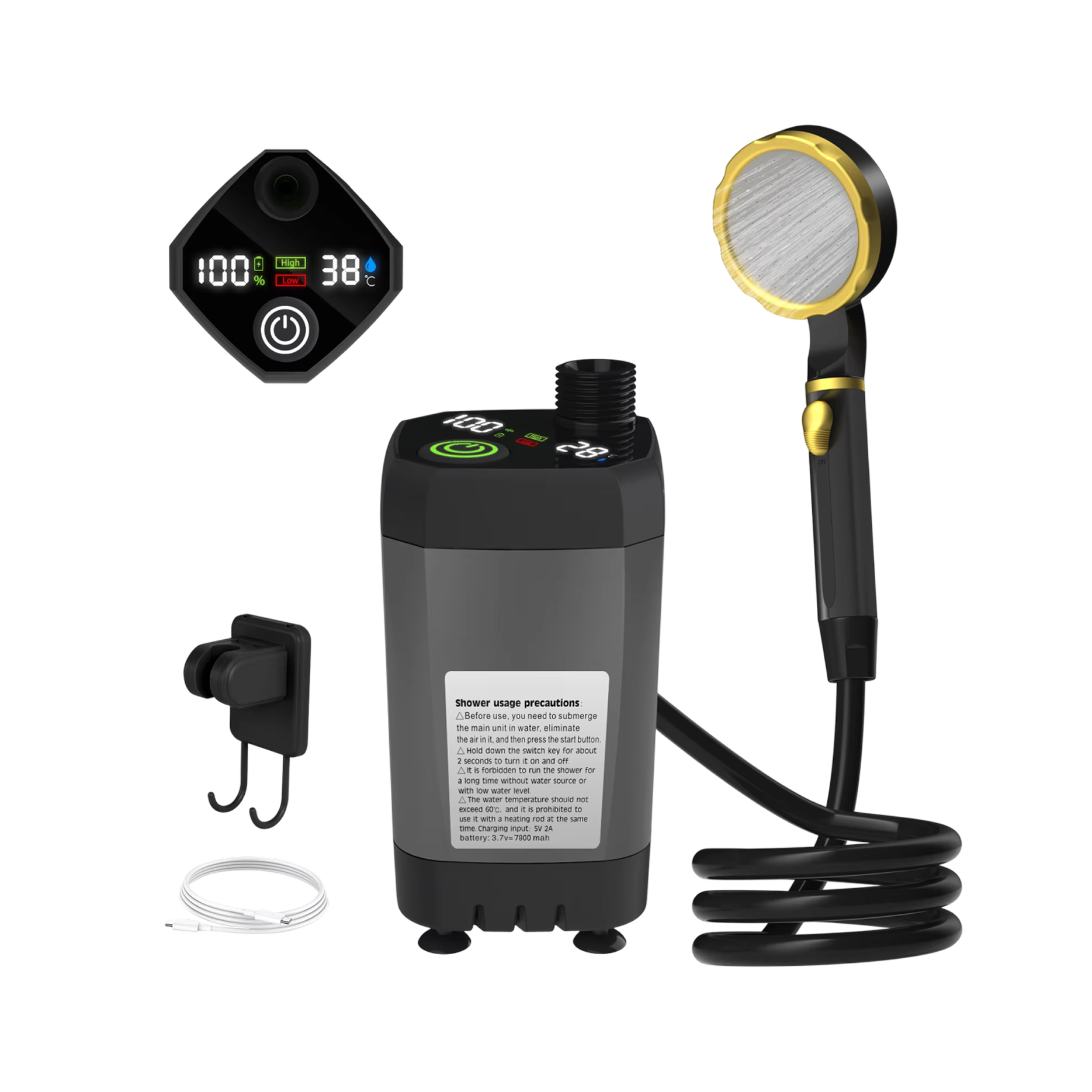 DusaRins Smart Portable Outdoor Shower with Digital Display