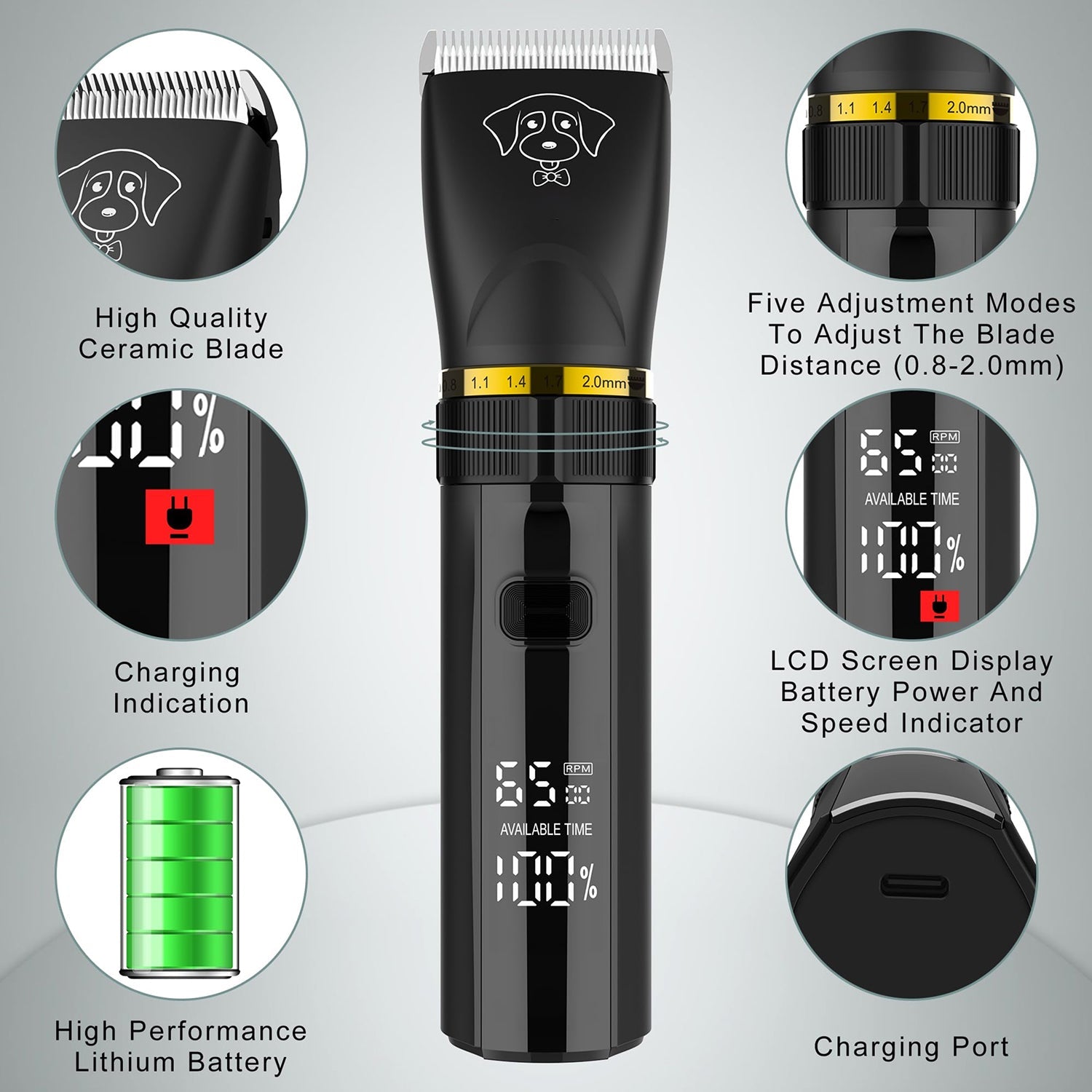 Eanmoda v2 Professional Ultra-Quiet Dog Clippers for Thick Hair