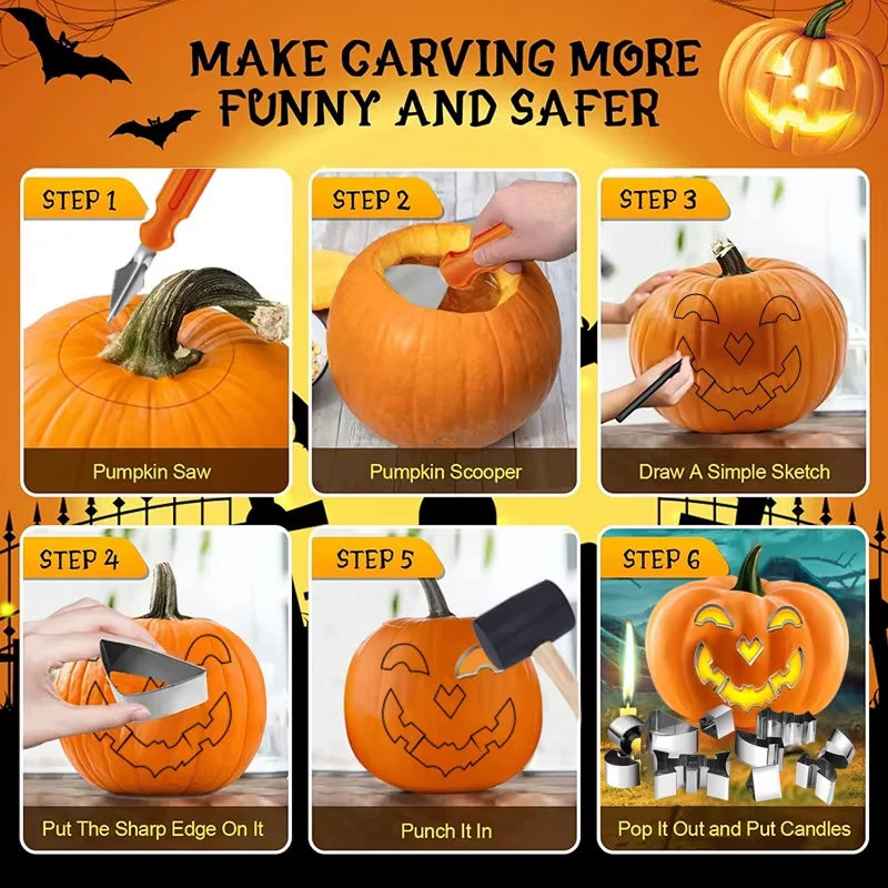 XpumpMax Stainless Steel Pumpkin Carving Kit with Stencils