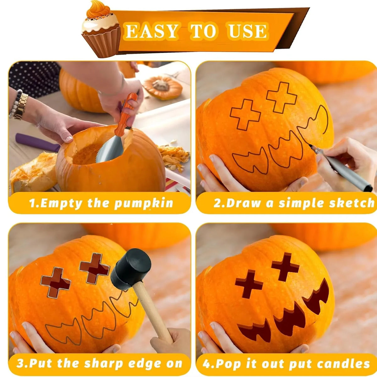 XpumpMax Stainless Steel Pumpkin Carving Kit with Stencils
