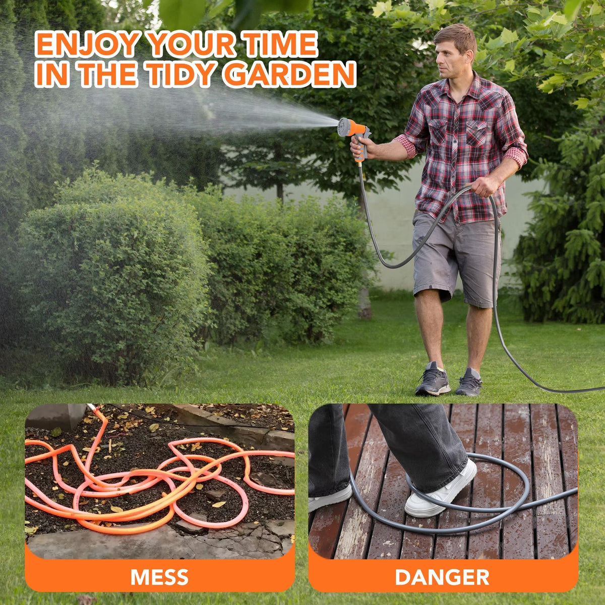 FlexCoily Retractable Garden Hose Reel | 50FT Wall-Mounted Auto-Rewind Hose