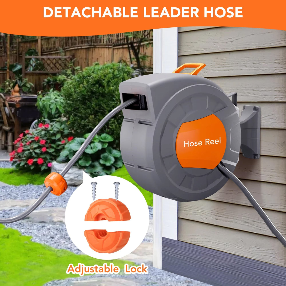FlexCoily Retractable Garden Hose Reel | 50FT Wall-Mounted Auto-Rewind Hose