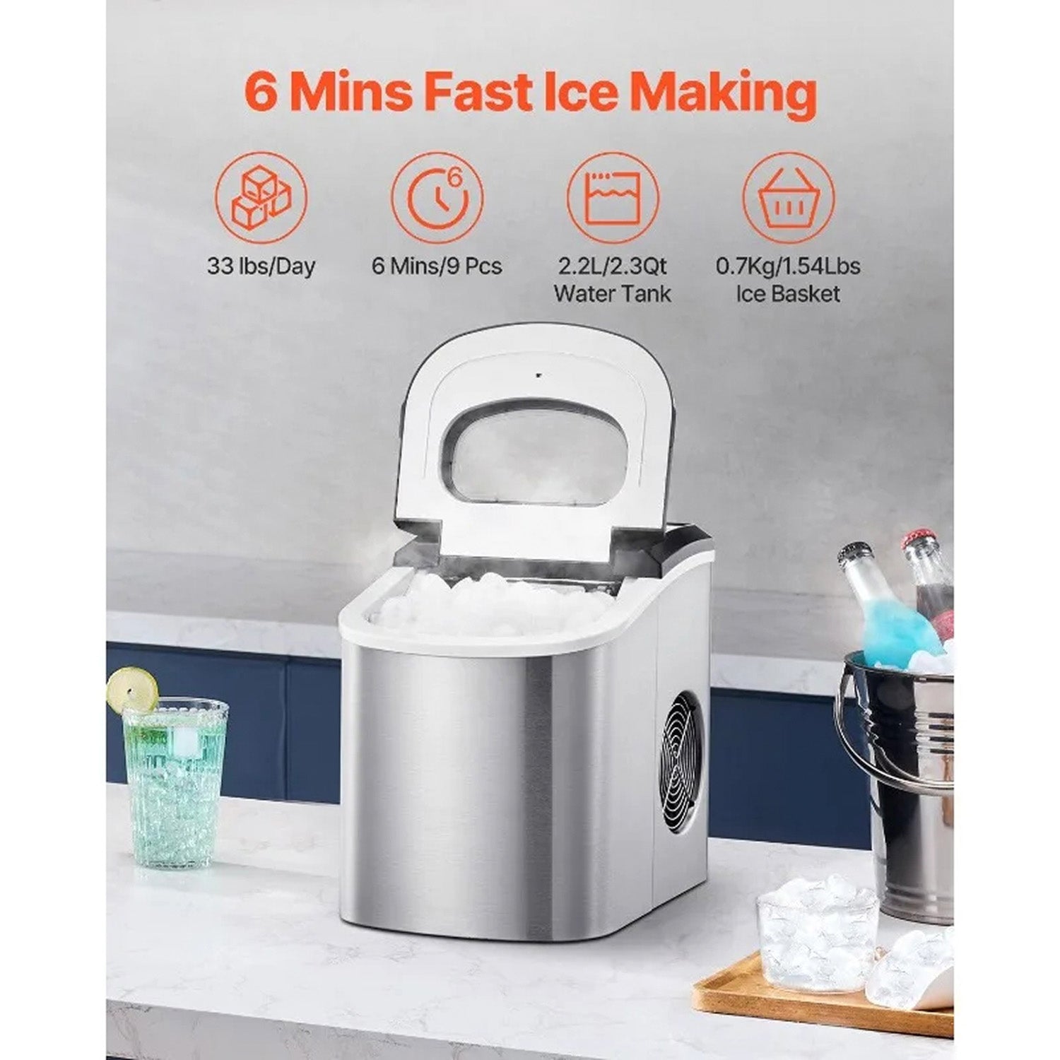 FrostalVy Portable Ice Maker 33lbs Daily Yield