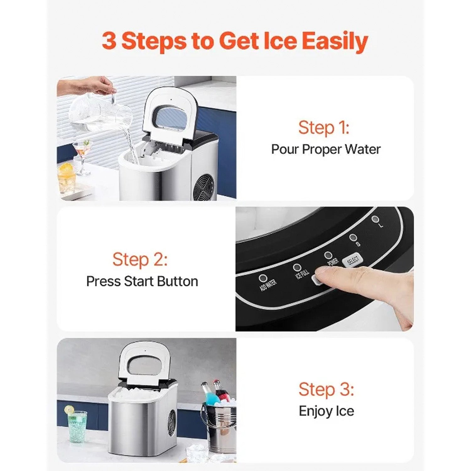 FrostalVy Portable Ice Maker 33lbs Daily Yield