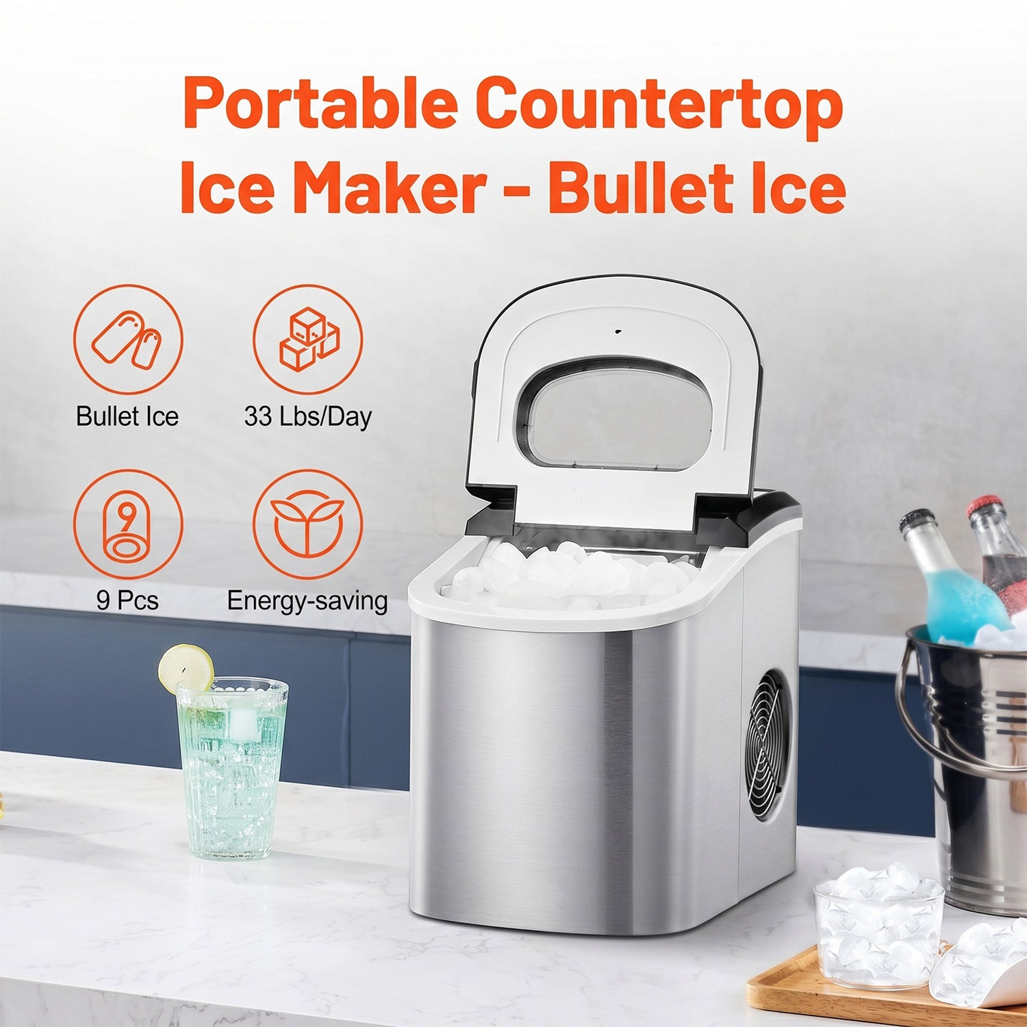 FrostalVy Portable Ice Maker 33lbs Daily Yield