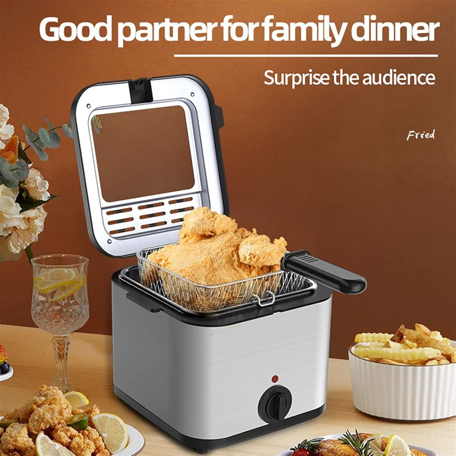 Frynexar Electric Deep Fat Fryer 2.5L 1000W Crispy Home Frying