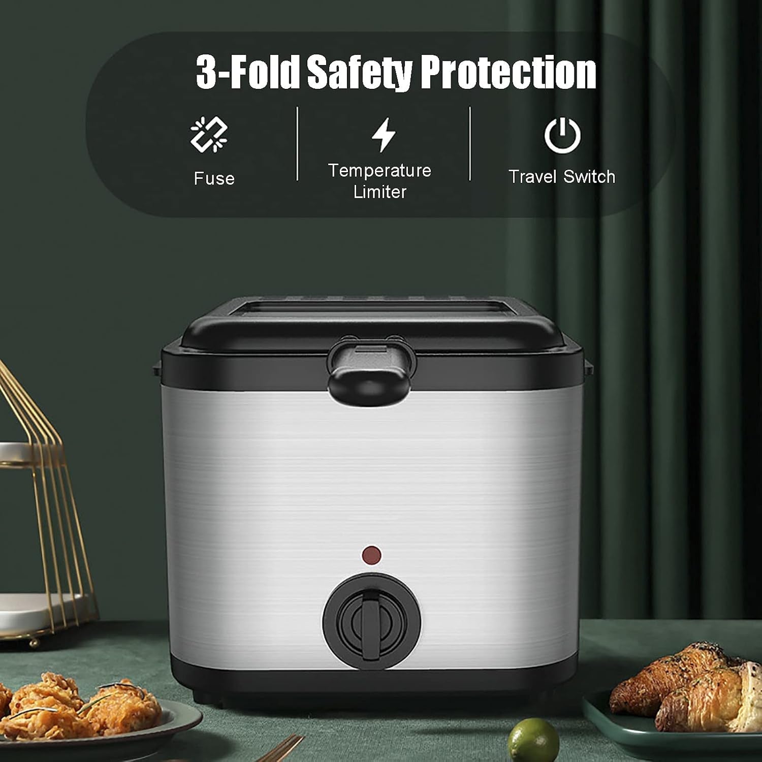Frynexar Electric Deep Fat Fryer 2.5L 1000W Crispy Home Frying